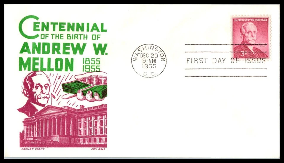 🏛️ 1955 Andrew W. Mellon Sc 1072 FDC Cachet Craft Art Patron Statesman 3c (L14 - Image 1 of 1