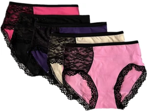 Lot 5 Women High Waist Poly Briefs Highcut Cotton Underwear Panties (#6878) - Picture 1 of 6