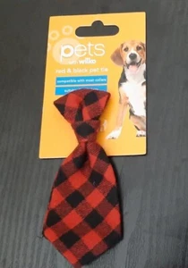 Red And Black Chequered Slip On Neck Tie, Puppy Dog New Gift collar fancy dress - Picture 1 of 6