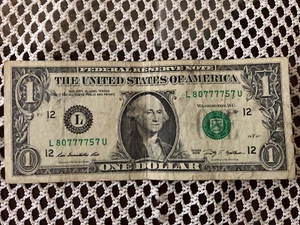SOLID QUAD "7777" w/ FIVE of a KIND "7" in $1 Dollar Bill SERIAL NUMBER NOTEs - Picture 1 of 9