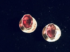 1800s Hand made Garnet and silver cufflinks .75^ each - Picture 1 of 4