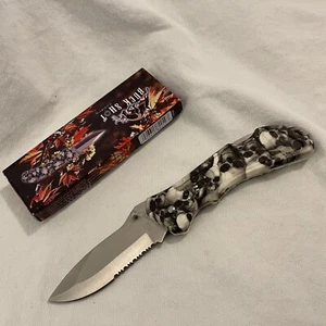 Frost Cutlery Lockback Folding Knife 3.5" Stainless Blade Skull Print Handle - Picture 1 of 11