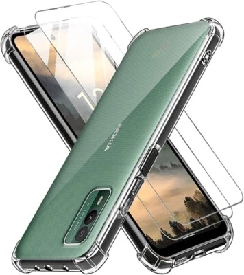 For Nokia XR21 Case, Slim Clear Silicone Shockproof Phone Cover + Screen Glass