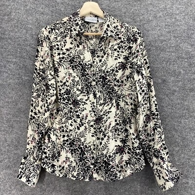 Camisa Jaclyn Smith Mujer 8 Beige Floral Cuello Abotonado Seda Manga Larga Foto 1 de 4