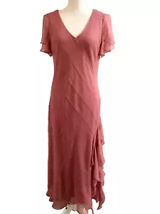 Vintage David Warren New York Dusty Rose Pink Silk Chiffon Flared Maxi Dress 10 - Picture 1 of 10