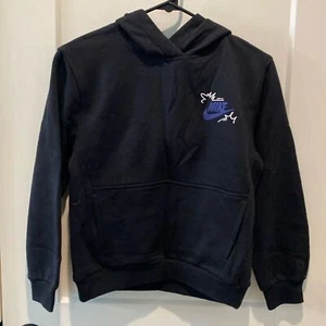 Nike Kids' Sportswear Club+ Fleece Hoodie. Black with Royal and White Design. - Picture 1 of 5