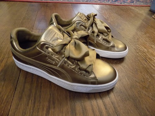 Sneakers Puma Cestino Cuore Bruciato Oro Metallico Pelle Lacci Satinati Taglia 7 Lucenti!