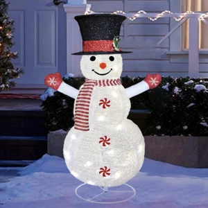 Lighted Christmas Snowman Decorations, 4FT Outdoor Collapsible White Snowman wit - Picture 1 of 8