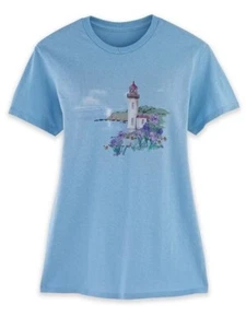 2XL Light Blue Lighthouse GRAPHIC TEE Short Sleeve Rounded Neckline - Picture 1 of 1
