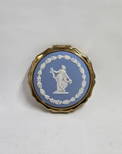 Vintage Stratton Compact Mirror Blue Jasperware made in England Gold Tone Rare - Picture 1 of 6