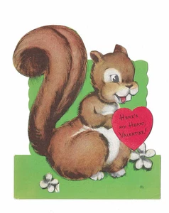 Vintage GB in Bell Here's My Heart, VALENTINE! Karte 4 1/2" braunes Eichhörnchen E - Bild 1 von 3