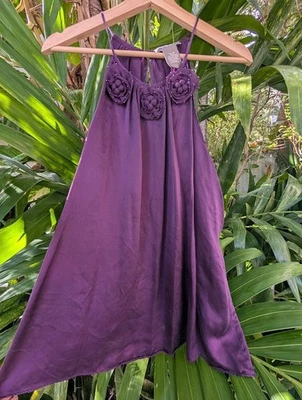 100% silk purple blouse XL floral embellishments halter top tank boho chic twee - Image 1 of 4