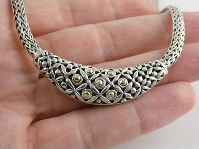 Collar de cadena tejida John Hardy de plata de ley con detalles de puntos de oro de 18 quilates 44,1 g 20 pulgadas Foto 1 de 4