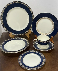 VTG WEDGWOOD WHITEHALL MILLENNIUM 2000 BLUE RIM CHINA 6 Pc. PLACE SETTING FOR 1 - Picture 1 of 15
