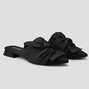 Mules Vivaia Yaffa punta nudo moño tejido 41 9,5 sin cordones planos negros acanalados - Imagen 1 de 9