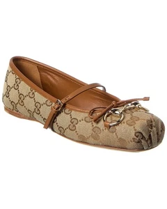 Gucci Horsebit Gg lona y cuero ballet plano para mujer - Imagen 1 de 7