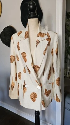 Farm Rio Leopard Seashell Linen Double Breasted Blazer Size S New Without Tags - Image 1 of 4