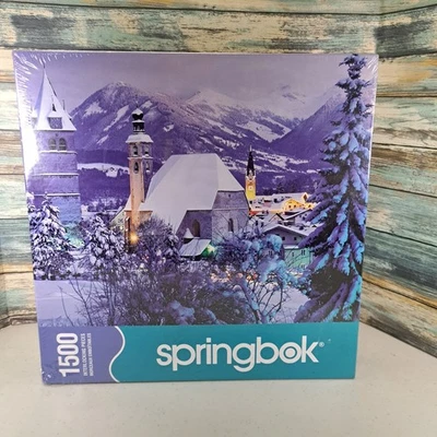 Springbok 1500 Piece Jigsaw Puzzle Alpine Village 2006 Winter Snow Town - Image 1 of 4