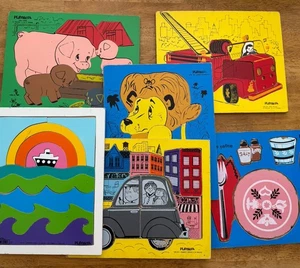 Vintage Playskool Holzpuzzle 6 Sesamstraße Drive Löwe Tisch Feuerschweine - Bild 1 von 18