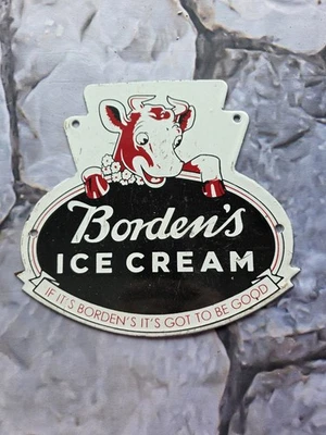 老式BORDEN'S冰淇淋瓷标志8英寸×8.5 — 第 1/4 张图片