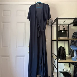 SAMSOE SAMSOE navy blue viscose short sleeve midi wrap dress - Picture 1 of 8