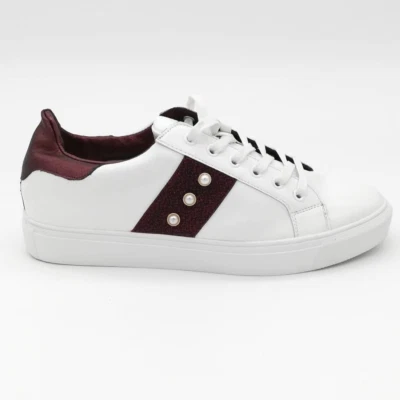 Steven By Steve Madden Mujer Canea Tenis Zapatos Blanco Rojo Con Cordones 11M Nuevo Foto 1 de 4