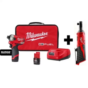 Milwaukee M12 1/4 In. Hex Impact Driver Compact Kit W/ M12 3/8 In. Ratchet - Picture 1 of 13