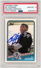 Bo Jackson Signed 1988 Topps Rookie Card #327 PSA GEM MT 10 AUTO