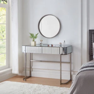 39" Mirrored Vanity Table w/ Stainless Steel Base, 2 Drawers, Modern Makeup Desk - Picture 1 of 14