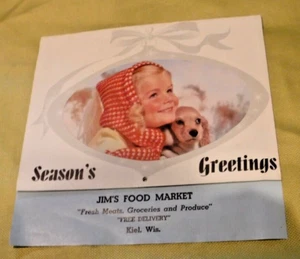 JIM FOOD MARKET KEIL WISCONSIN 1959 -Calendar SEASON'S GREETINGS VINTAGE - Picture 1 of 5