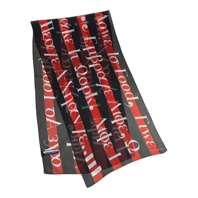 Vintage Ellen Tracy Greek Words Silk Scarf Black White Red Sheer 15"×58" Chiffon - Image 1 of 4