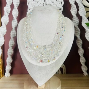 Vintage AB Crystal Beaded Necklace Layered Old Hollywood Glam Costume Jewelry - Picture 1 of 7