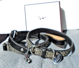 NEU COACH SCHWARZ JACQUARD SIGNATUR C LEDER HUNDEHALSBAND LEINE SET LARGE 4003 - Bild 1 von 13