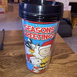 Peanuts Seasons Greetings Travel Cup  w/ Lid charlie brown, snoopy , woodstock - Picture 1 of 8