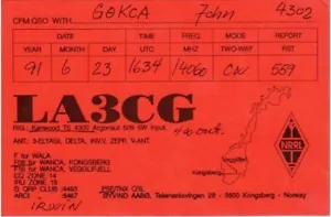 Tarjeta QSL de radioaficionados noruega Noruega LA3CG Kongsberg - Imagen 1 de 1