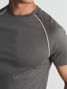 Reiss STRATFORD MERCERISED CREW NECK T-SHIRT WITH PIPING - X Small £48 SAGE - Picture 1 of 1