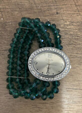 STRADA Quartz Rhinestone Stainless Steel Unique Watch Beaded Stretch Emerald