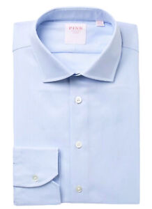 Thomas Pink Dress Shirt Classic Fit Solid Blue 16.5 x 36/37 Long