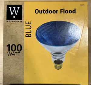 NEW 100 WATT 120v BLUE BR38 Outdoor Flood LIGHT BULB Standard Base Blue - Picture 1 of 7