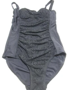 Merona Womens Size S One Piece Swimsuit Black Wireless Lined Crochet Wide Straps - Picture 1 of 7