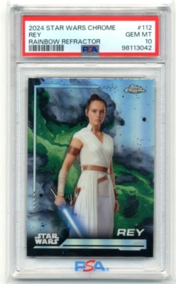 2024 Topps Star Wars Chrome #112 Rey Rainbow Refractor PSA 10 Gem Mint Pop 4 - Image 1 of 2