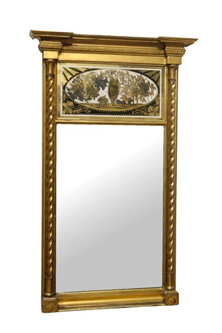 Antique George III Giltwood Mirror with Verre Eglomise Panel Original Gilding Cover