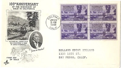 3 '48 FDCs CA Gold  SC#954, 100yr Women Progress SC#959, W. A. White SC#960 - Image 1 of 3