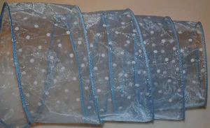 Wired Ribbon~Blue Sheer~White Dot~Spot~2.5"~Wreath~Holiday~Birthday~Gift~Bow - Picture 1 of 1