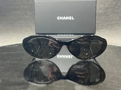 NEW CHANEL 5416 Oval Black Acetate & Gray Lens Sunglasses   100% Authentic - Image 1 of 4