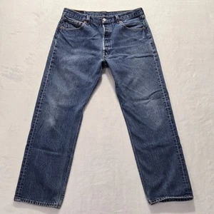 Levi 501xx Jeans 36x34 (Fit 32x29) Med Blue Vtg Button Up 2000 Mex (Paint Stain) - Picture 1 of 18