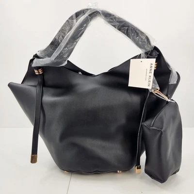 Anne Klein Extra Large Black Hobo Tote Bag Purse with Pouch Handbag - Image 1 of 4
