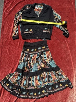 Vintage Carole Little Petites 2pc Boho Southwest Skirt Set S - Image 1 of 4