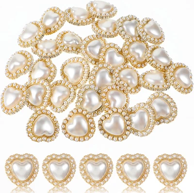 30 piezas botones de perlas de imitación en forma de corazón blancos adornos de perlas vintage Foto 1 de 4