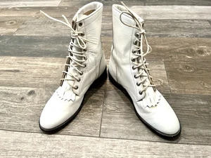 Justin Roper Boots White Leather Lace Up Kiltie Made in USA Women’s 8.5 B - Picture 1 of 8